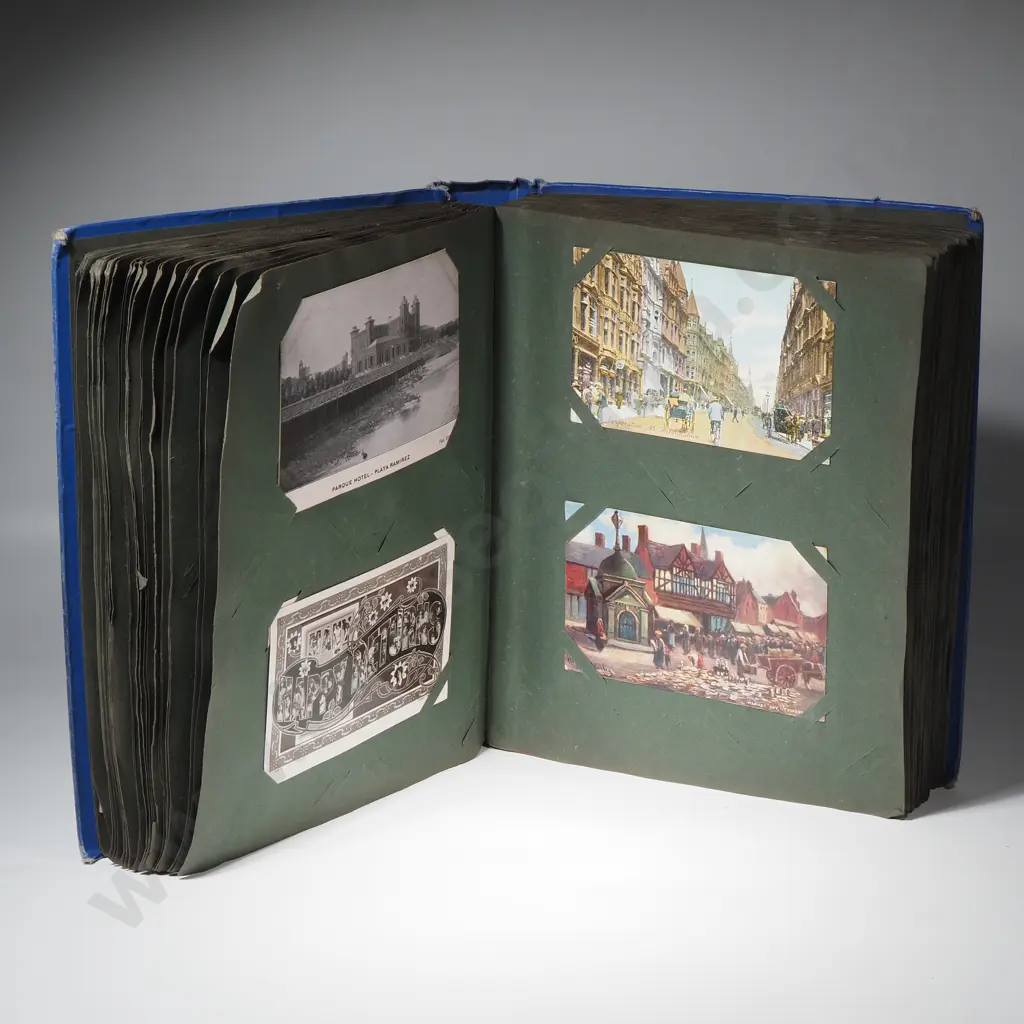 Vintage Postcard Album Containing a Variety of Subjects Including Many Souvenir Postcards from International Travel Image 1++