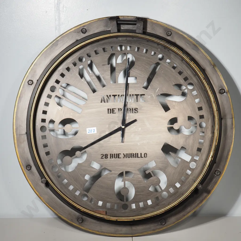 Large 'Antiquite De Paris' Metal Wall Clock w Stencilled Numbers Image 1++