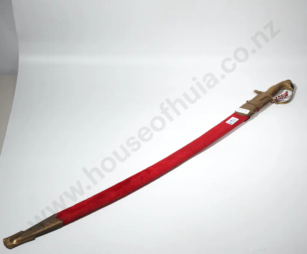 Vintage Ceremonial  Brass Lion Head Indian Sword w Red Decorative Scabbard Image 1++