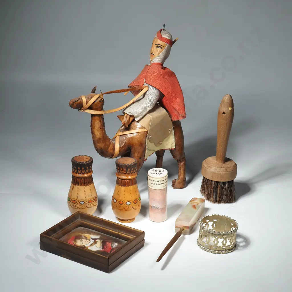 Quantity of Miscellaneous Items to Include Leather Camel Figurine & Rider, Wooden Condiments & Alabaster Letter Opener Image 1++