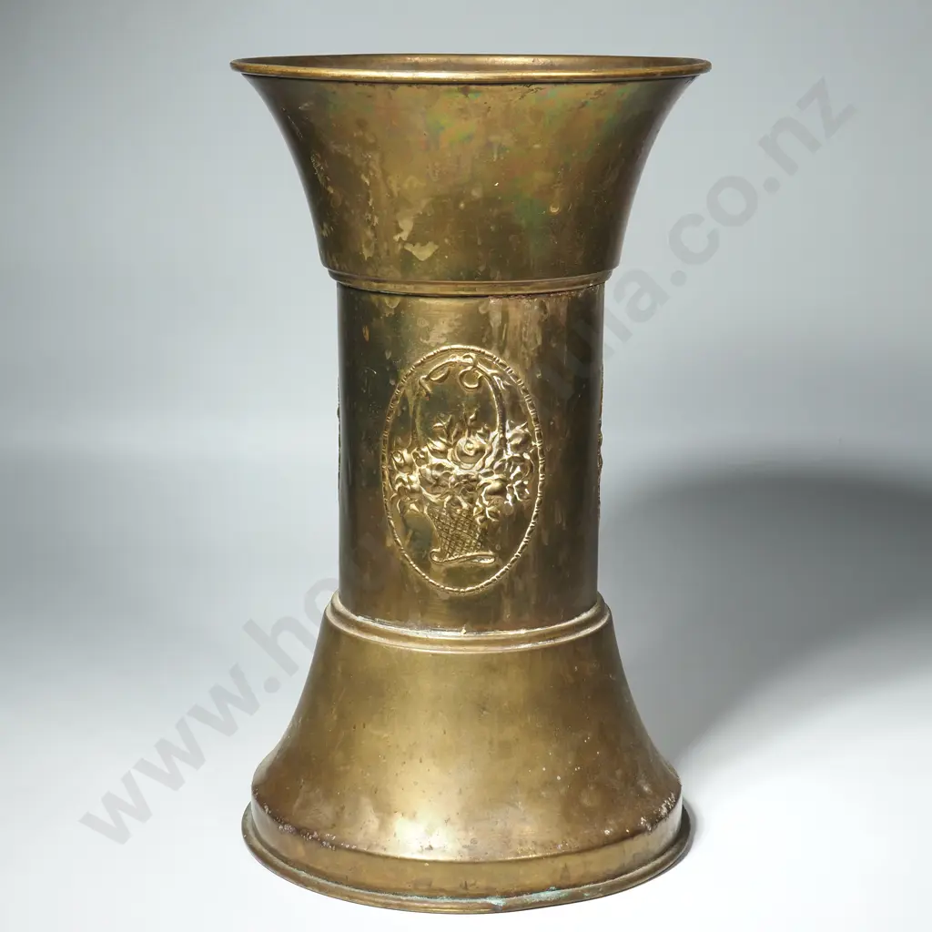 Vintage  Brass Vase 'Genuine Halah' Ware Solid Brass Vase w Embossed Floral Decoration Image 1++