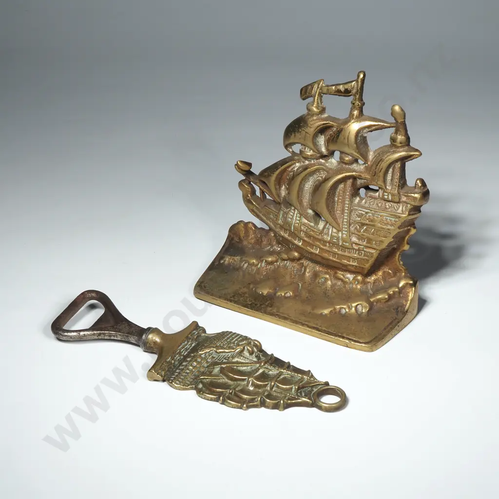 Brass Ship Singular Bookend & Bottle Opener Image 1++