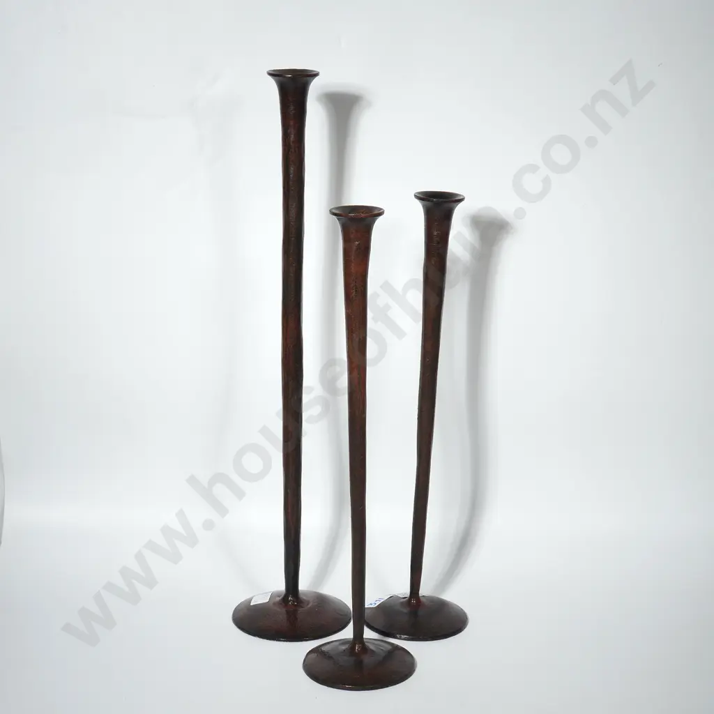 Three Forged Organic Style Candlesticks in Dark Bronze Finish Image 1++