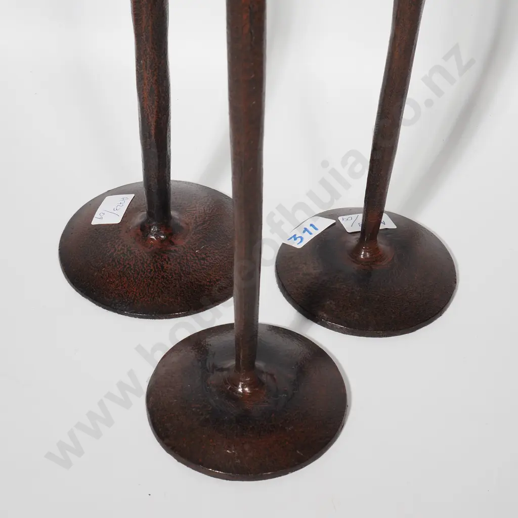 Three Forged Organic Style Candlesticks in Dark Bronze Finish Image 1++