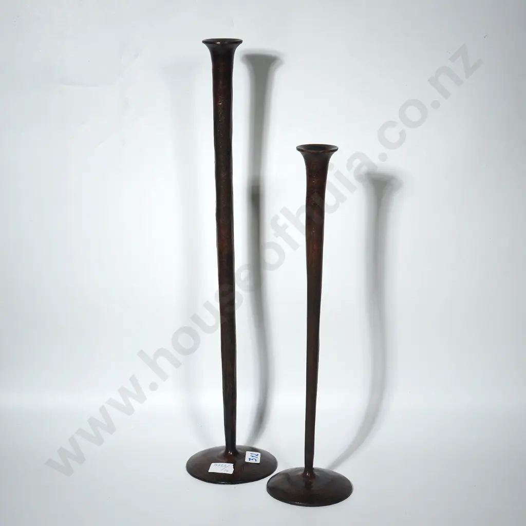 Two Forged Organic Style Candlesticks in Dark Bronze Finish Image 1++