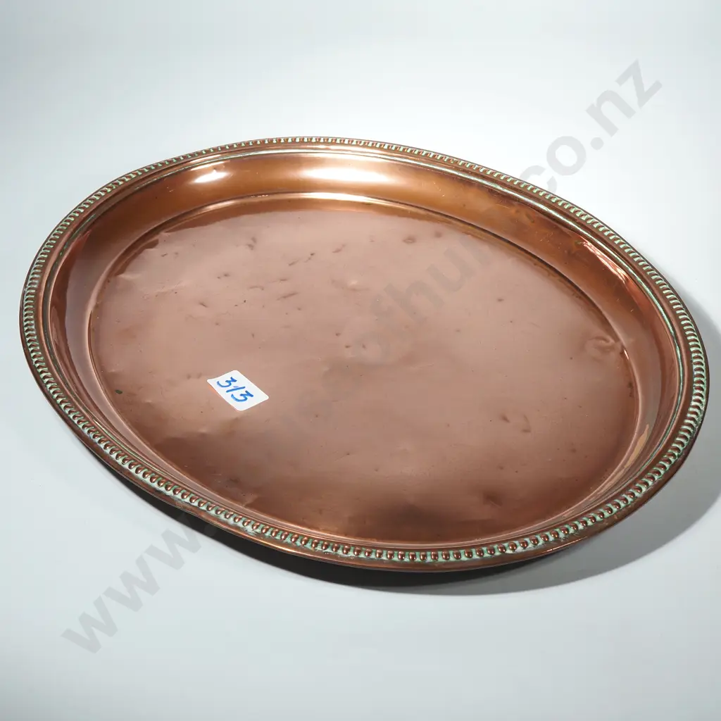 Vintage Oval Copper Tray w Beaded Edge. Stamped J S & S for Joseph Sankey & Sons Image 1++
