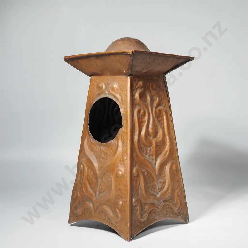 Antique Arts & Crafts Copper Mantel Clock Case w Art Nouveau Decoration Image 1++