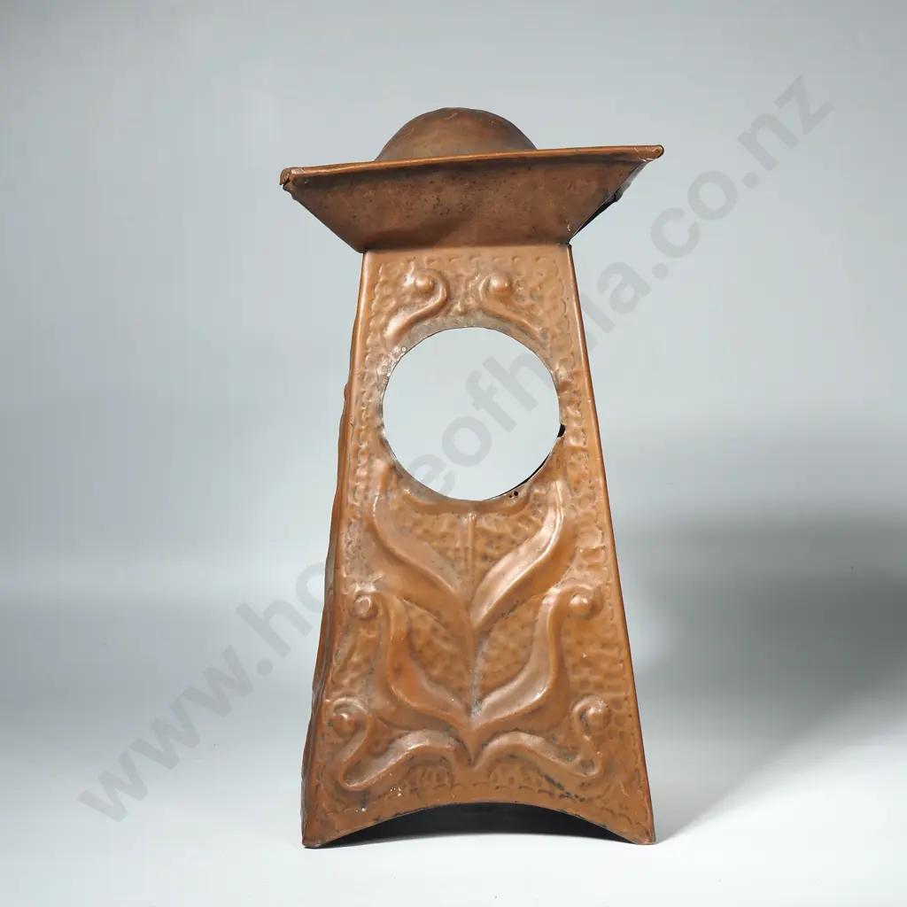 Antique Arts & Crafts Copper Mantel Clock Case w Art Nouveau Decoration Image 1++