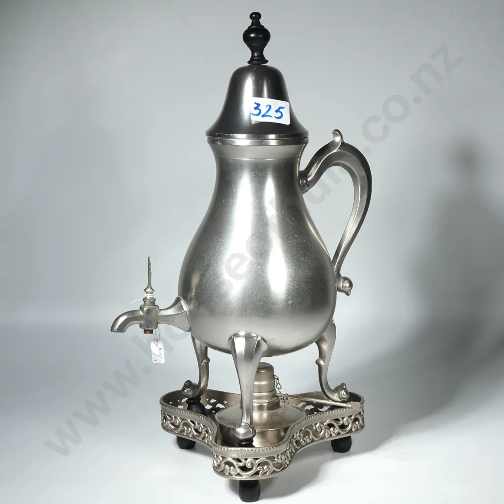 Dutch Pewter Coffee Urn/Samovar w Decorative Tripod Stand & Black Finial Image 1++