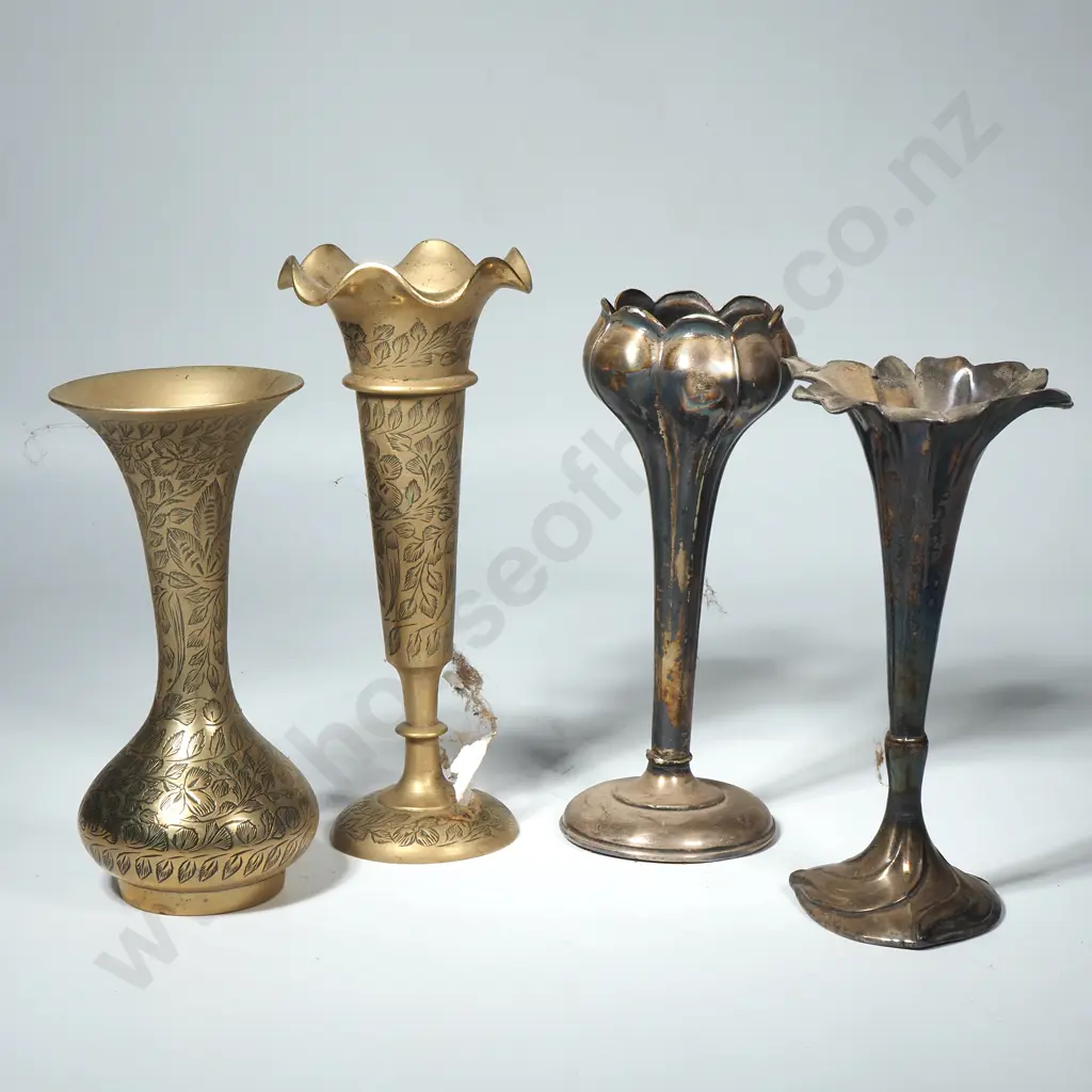 Two Brass and Two Silver Plate Vases Image 1++