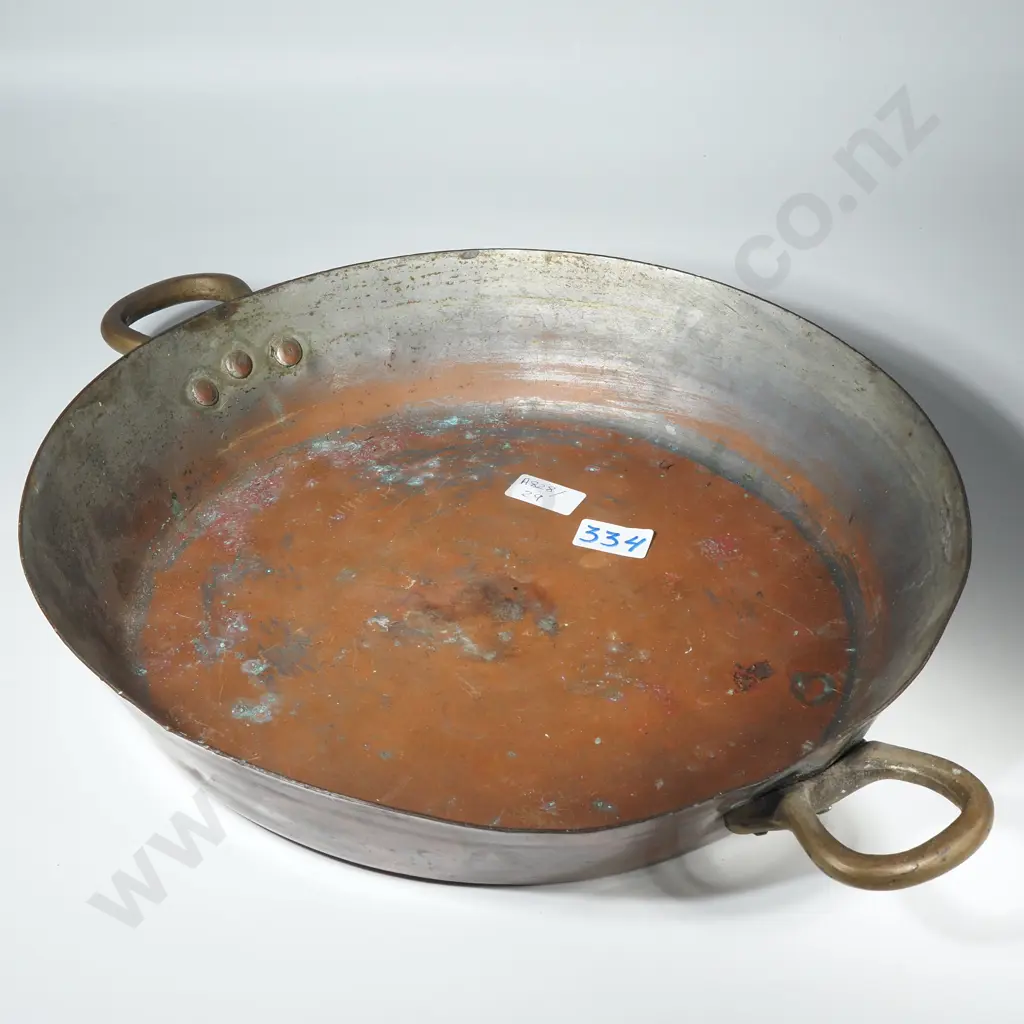 Large Vintage Copper Pan w Brass Handles  Image 1++