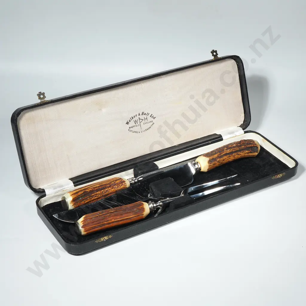 Impressive Cased Walker & Hall Bone Handled Carving Set Image 1++