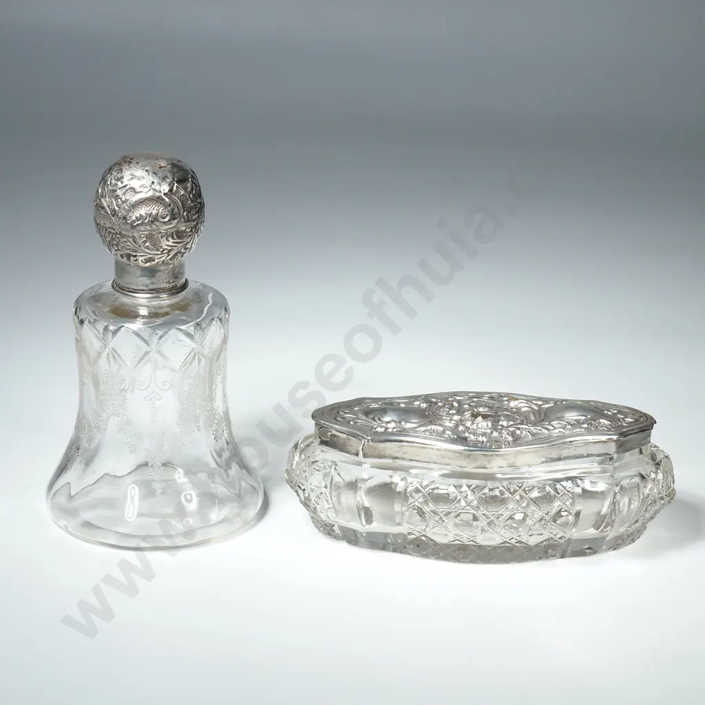 Sterling Silver Lidded Trinket Box & Sterling Lidded Perfume Bottle Image 1++