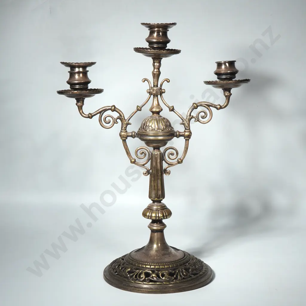 Silver Plate Three Branch Candelabra Image 1++
