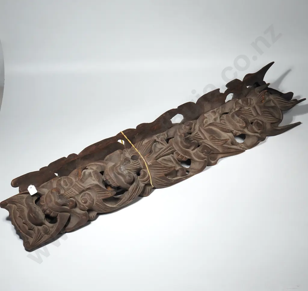 Pair of Handcrafted Wooden Carvings Possibly Asian w Stylized Grimacing Expressions Image 1++