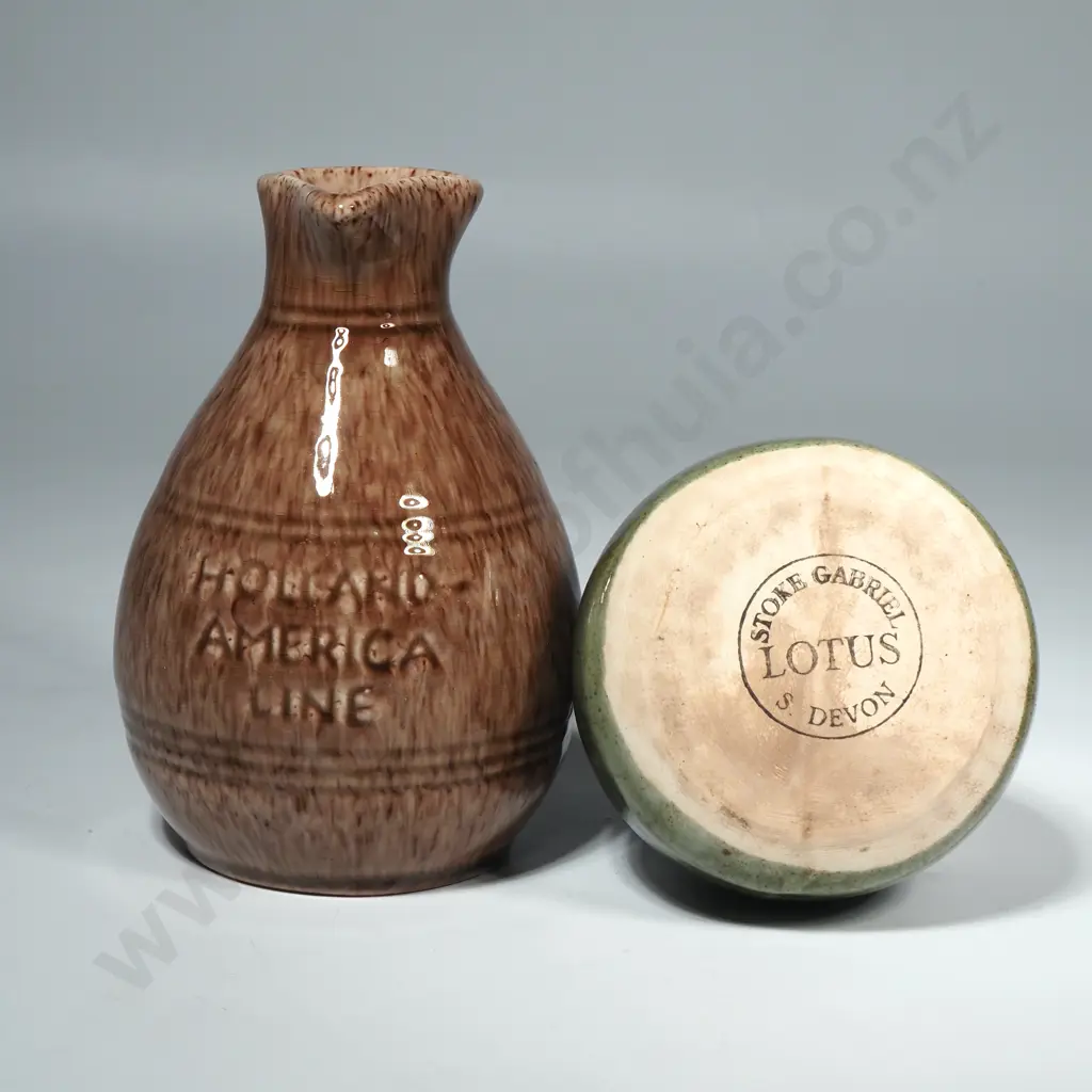 Vintage Dutch Pottery Jug w Mottled Glaze, Souvenir from the  'Holland America Line' Image 1++