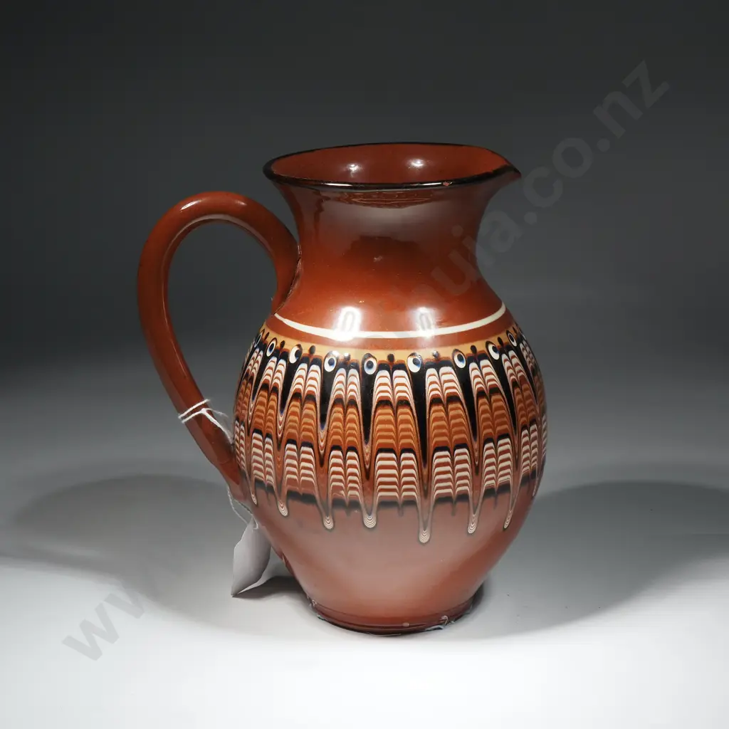 Vintage Bulgarian Troyan Redware Jug W Characteristic Drip Glaze. Image 1++