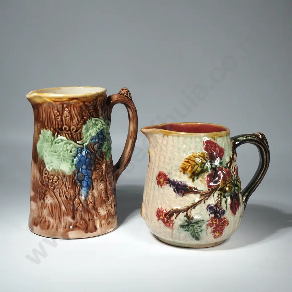 Two Majolica Jugs. One With Vines & Grape Leaves &  The Other With Blackberry Bramble.  Image 1++