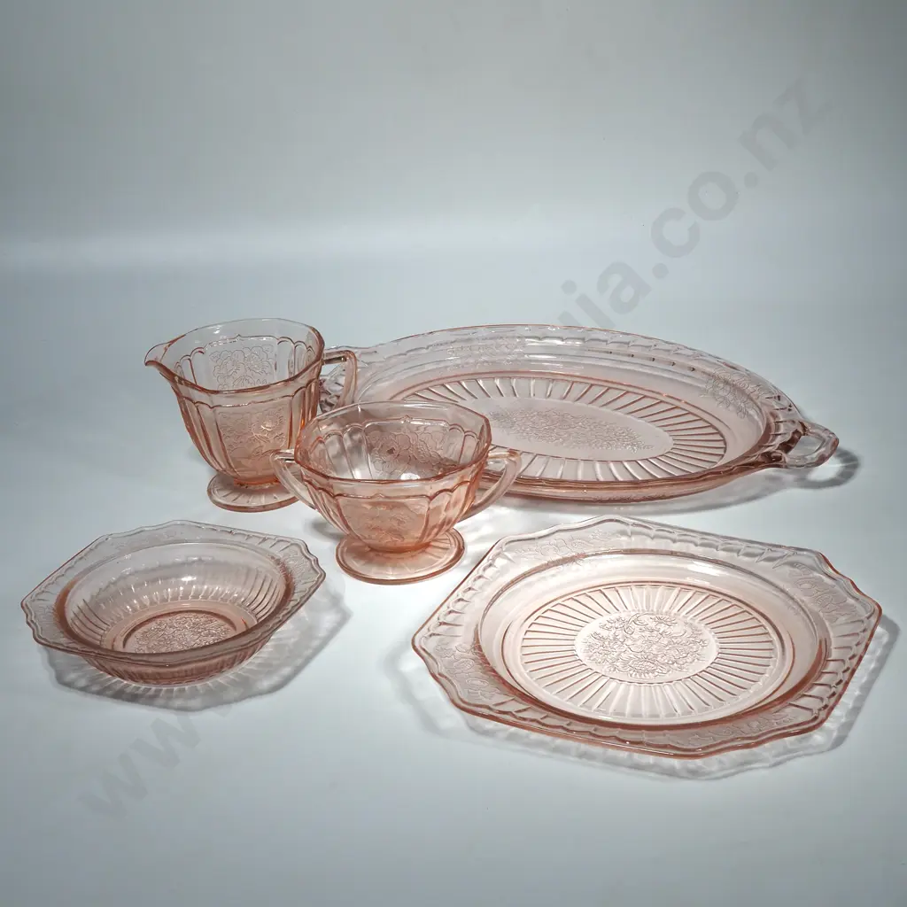 Collection of Hocking Pink Depression Glass Items In the Mayfair Pattern Image 1++