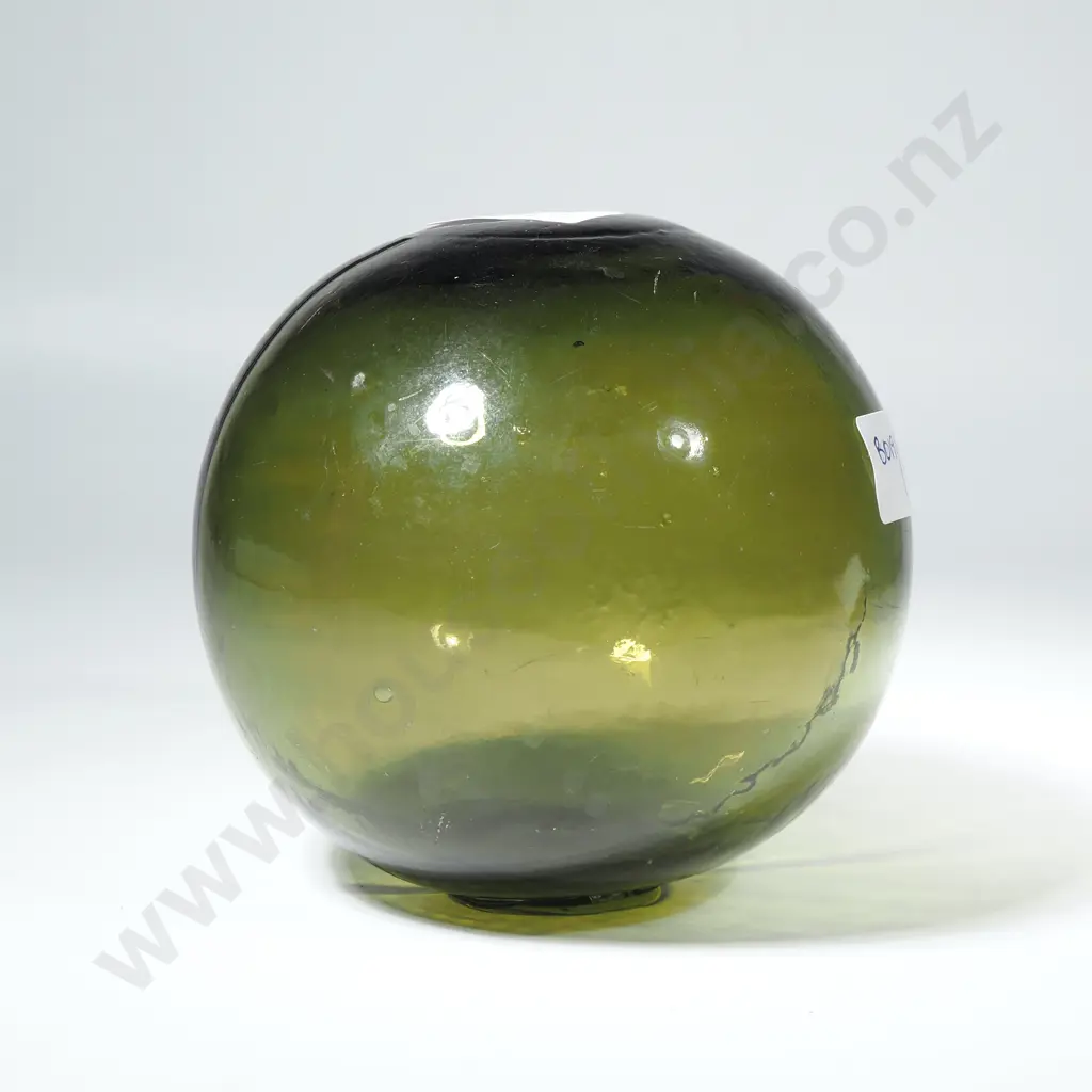 Vintage Olive Green Glass Fishing Float Image 1++