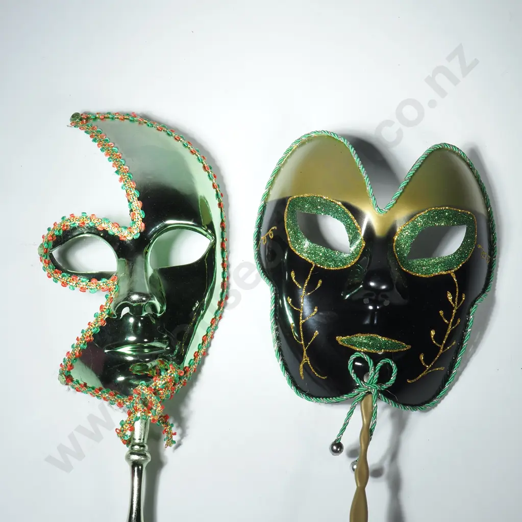 Two Handheld Venetian Face Masks Image 1++