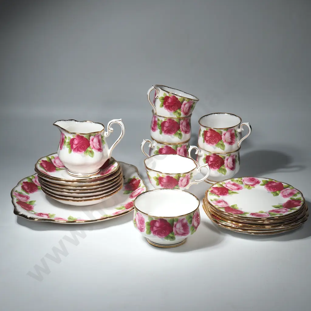 21 Piece Royal Albert 'Old English Rose' Teaset Complete w  Sugar, Creamer & Plate Image 1++