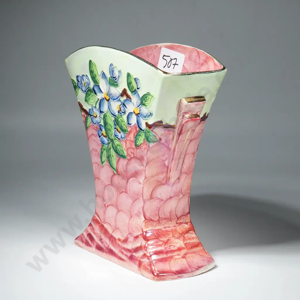 Malings Floral Fan Vase in Pink  Lustre Thumbprint Print Image 1++