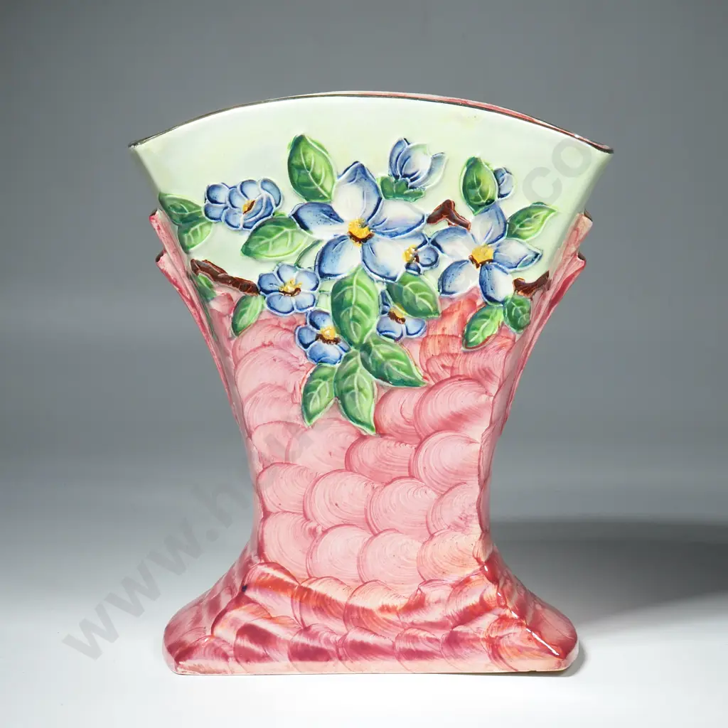 Malings Floral Fan Vase in Pink  Lustre Thumbprint Print Image 1++