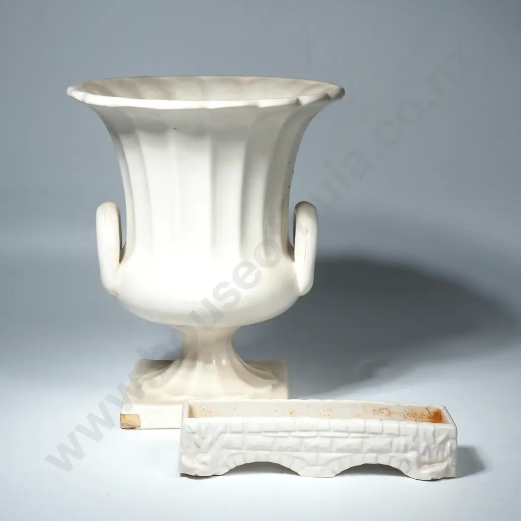 Shorter & Sons White Pottery Urn &   White Pottery Trough in the Form of a Bridge Image 1++