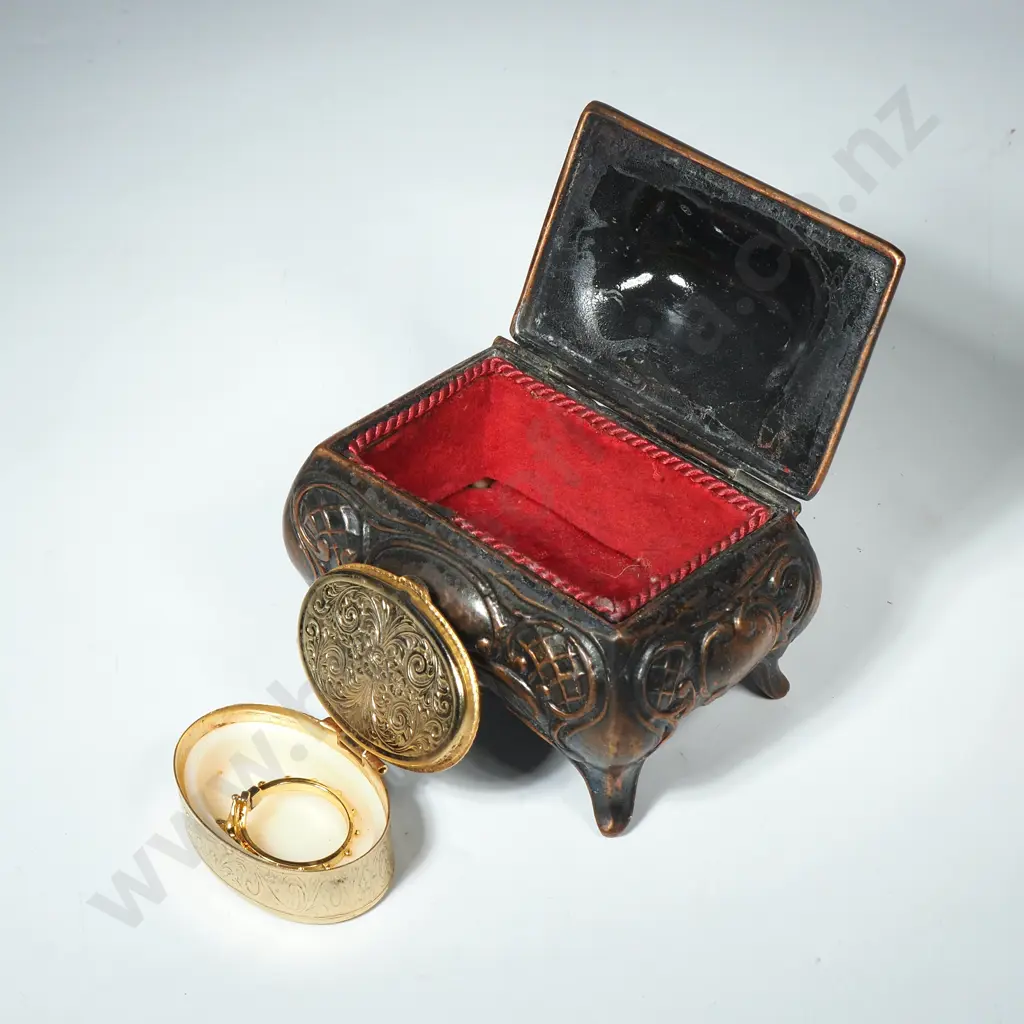 Small Embossed Copper Jewellery Box &  Souvenir Pill Box & Crucifixion Ring Image 1++