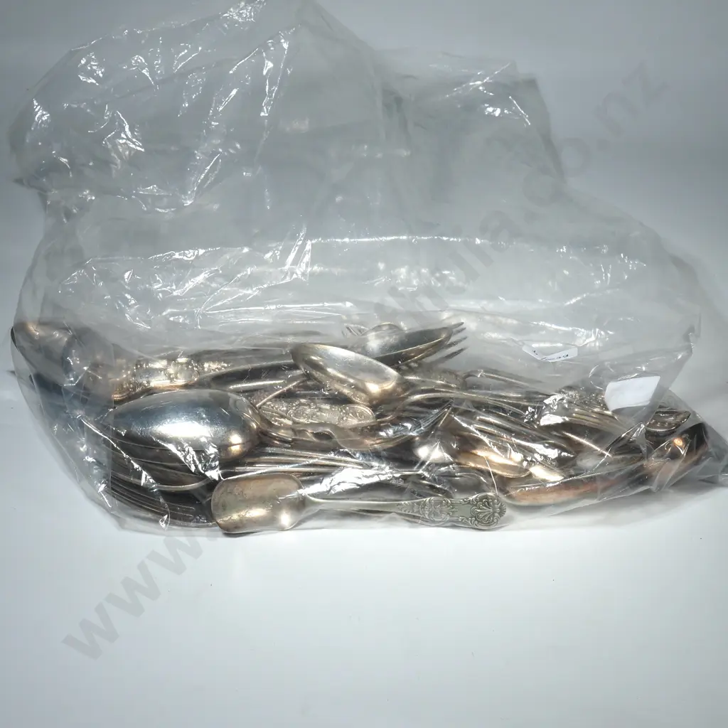 A Quantity of Kings Pattern Cutlery including Forks, Serving Spoons, Large Basting Spoon, Forks & Mustard Spoons Image 1++