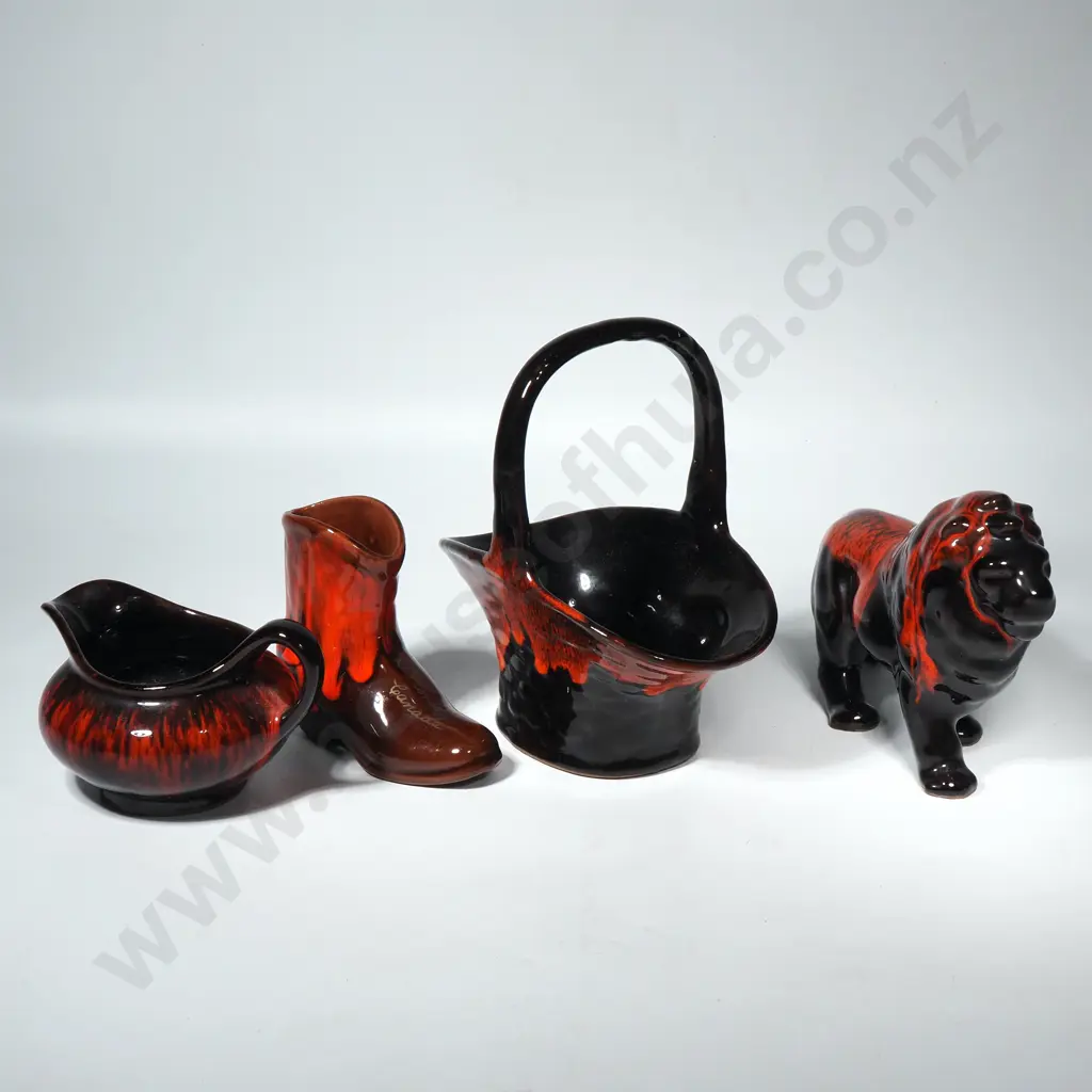 Vintage Canadian Evangline Pottery Items, Black Ground w Orange Drip Glaze Image 1++