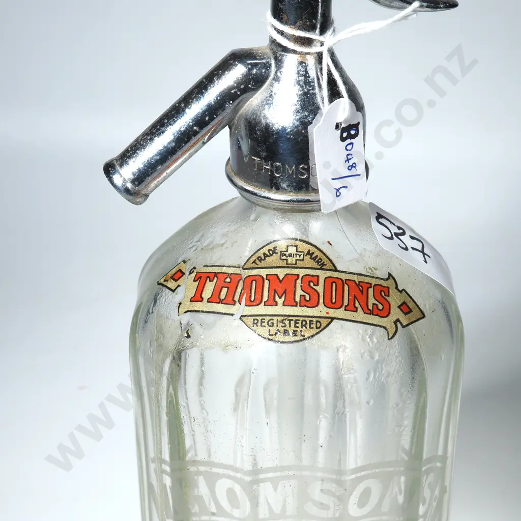 Vintage Clear Glass Soda Siphon Produced by Thomsons, a Beverage Manufacturer Image 1++