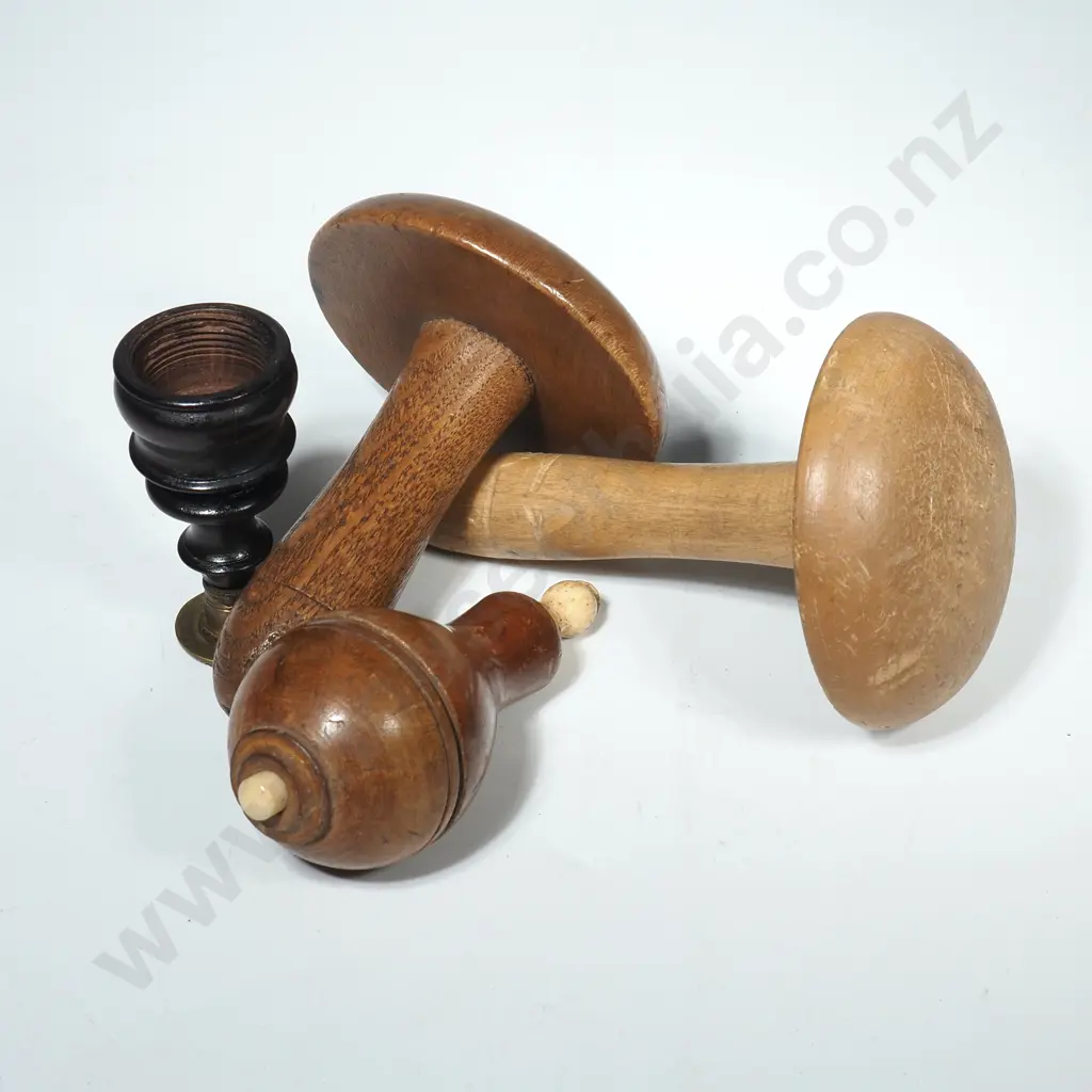 Two Treen Sock Darners, A Treen Servant or Bell Push w Ivory Finial & a Treen Seal Image 1++