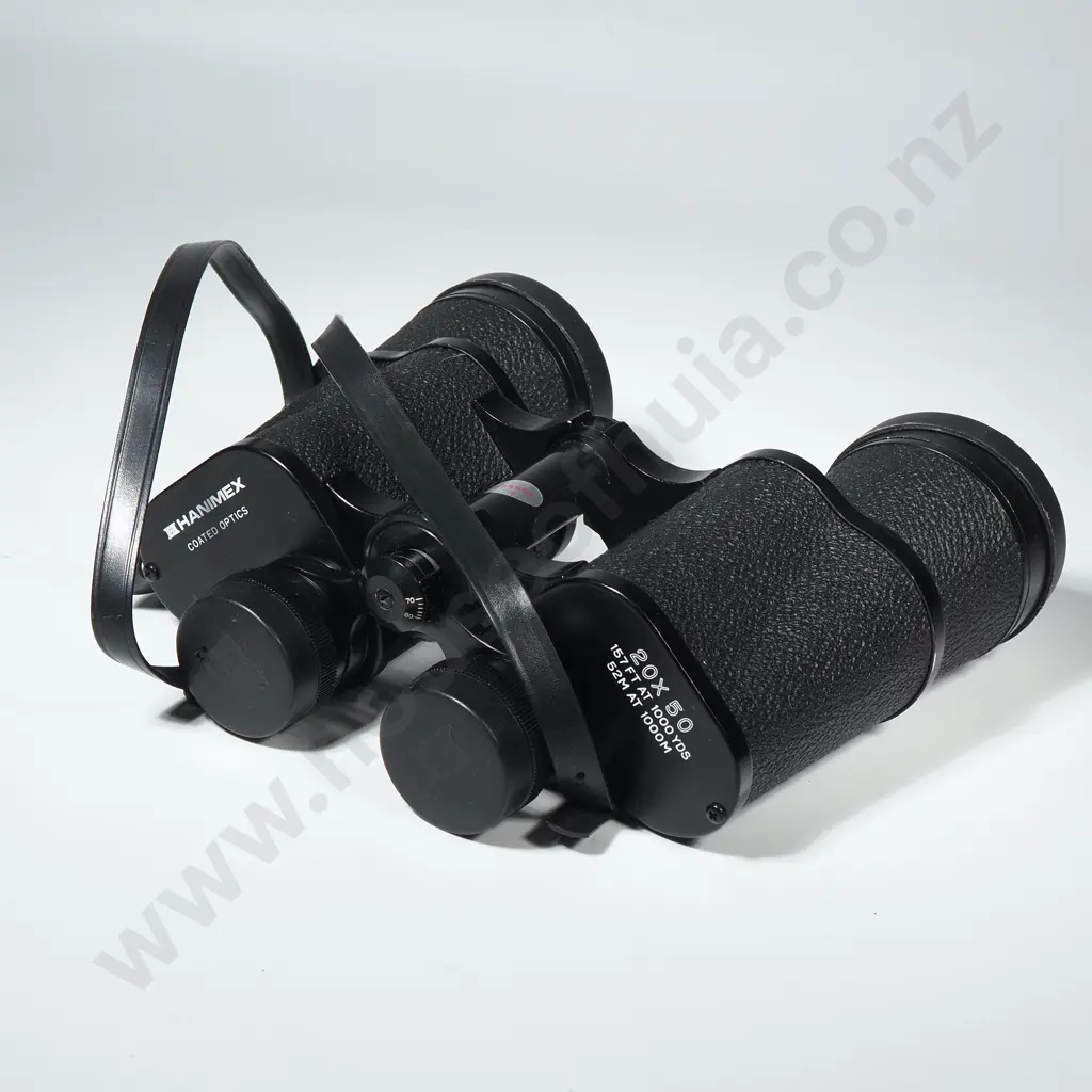 Hanimex 20 x 50 Binoculars w Coated Optics in Leather Case Image 1++