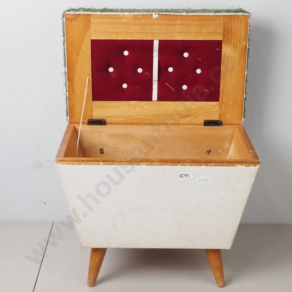 Mid Century Ottoman/Footstool in Two Tone Fabric on Wooden Legs Image 1++