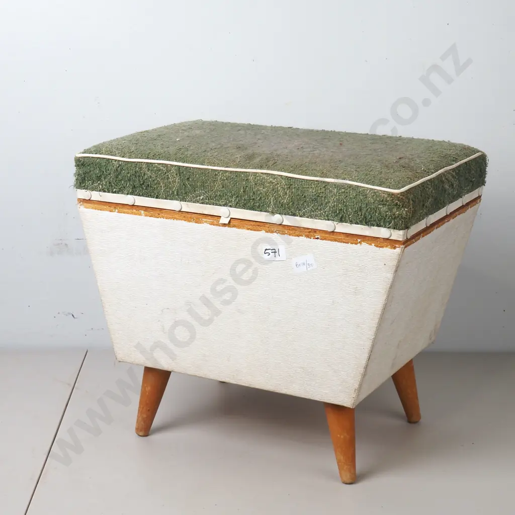 Mid Century Ottoman/Footstool in Two Tone Fabric on Wooden Legs Image 1++