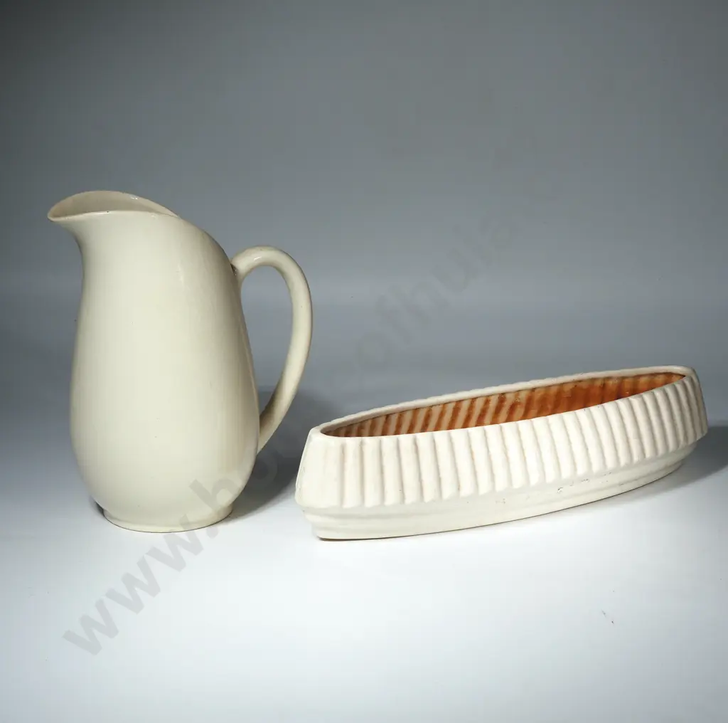 Crown Lynn Jug Impressed 828 & Long Crown Lynn Trough Vase 74 Image 1++