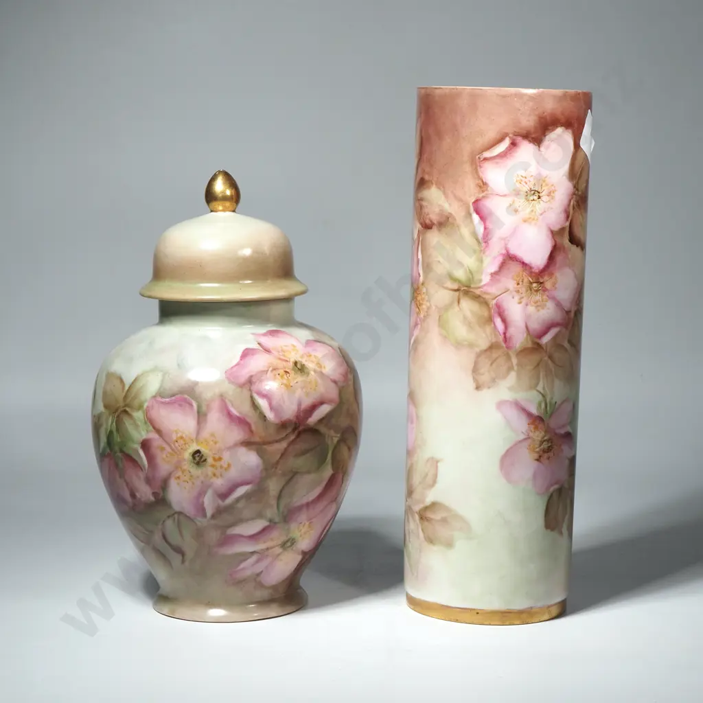 Tirschenreuth Cylindrical Vase Hand Painted by B Inwood & A Ginger Jar Painted by the Same Image 1++