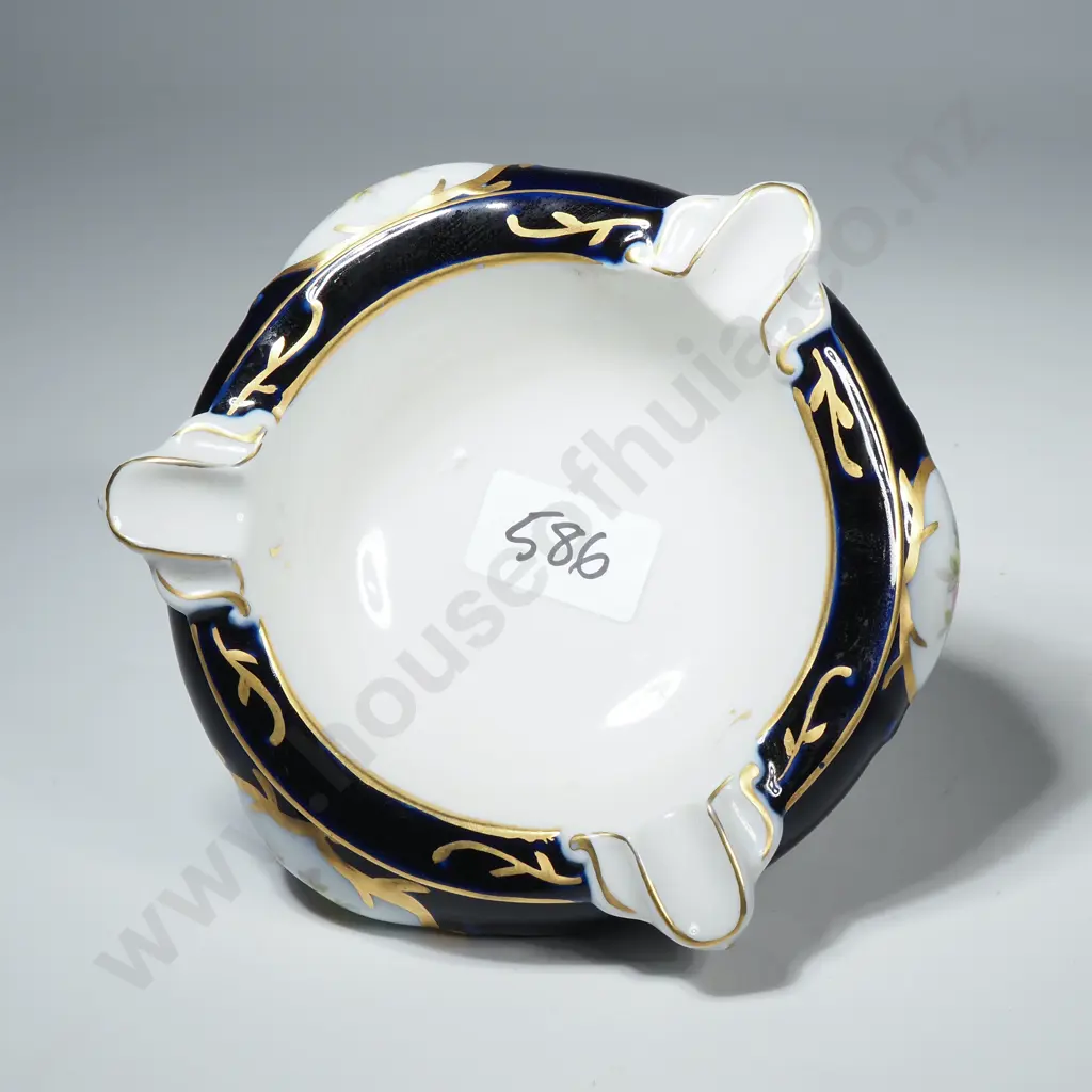Royal Dux Ashtray w Cobalt Blue Ground, Floral Cartouches  & Gilt Highlights Image 1++