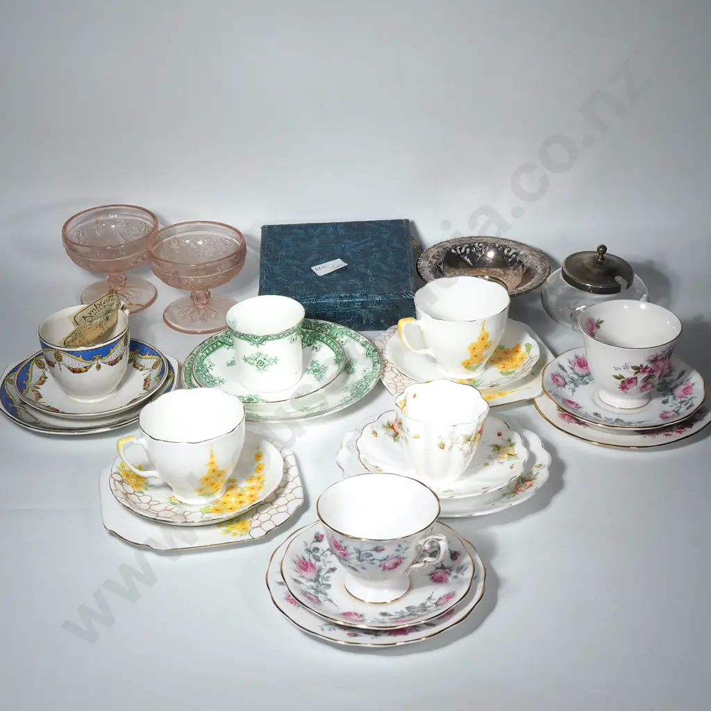 Quantity Of Trios, Two Pressed Glass Bowls,  EP Lidded Condiment Bowl & Boxed EP Spoons Image 1++