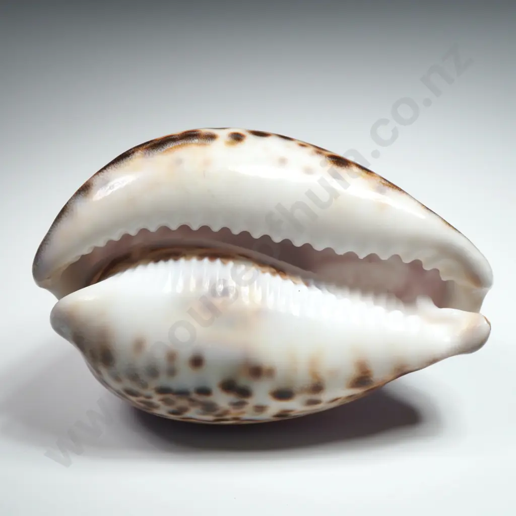 Etched Mt Maunganui New Zealand Tiger Cowrie Shell - 80mm Image 1++