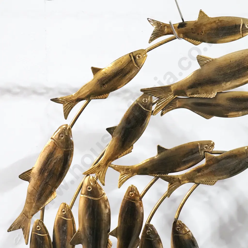 Circular Metal Fish Wall Art w Gold Finish Image 1++
