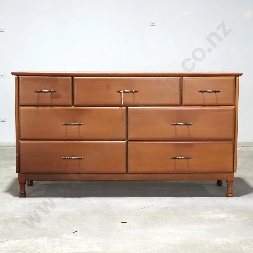 Mid-Century Modern Veneer Lowboy w Metal Ball Pull Handles Image 1++