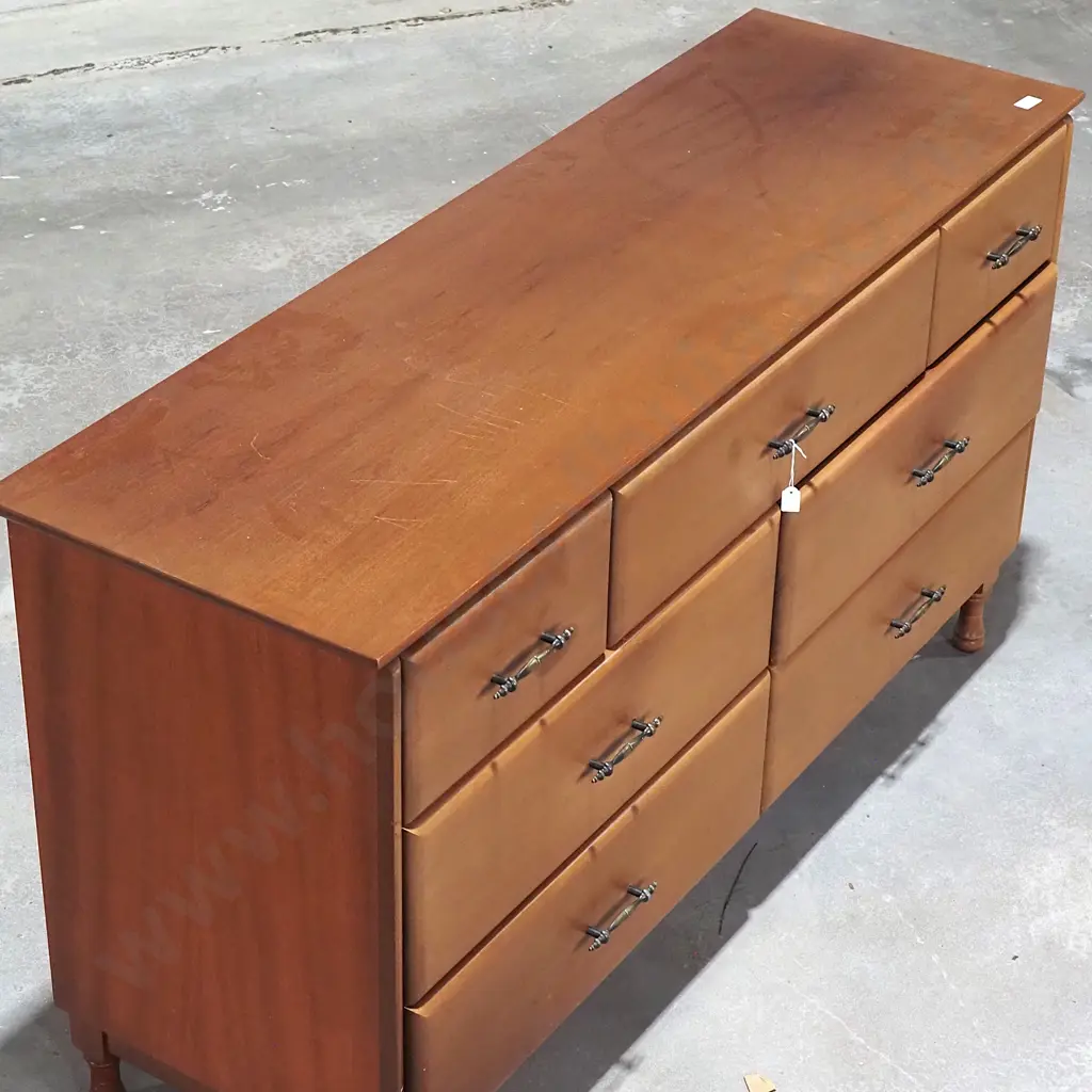 Mid-Century Modern Veneer Lowboy w Metal Ball Pull Handles Image 1++