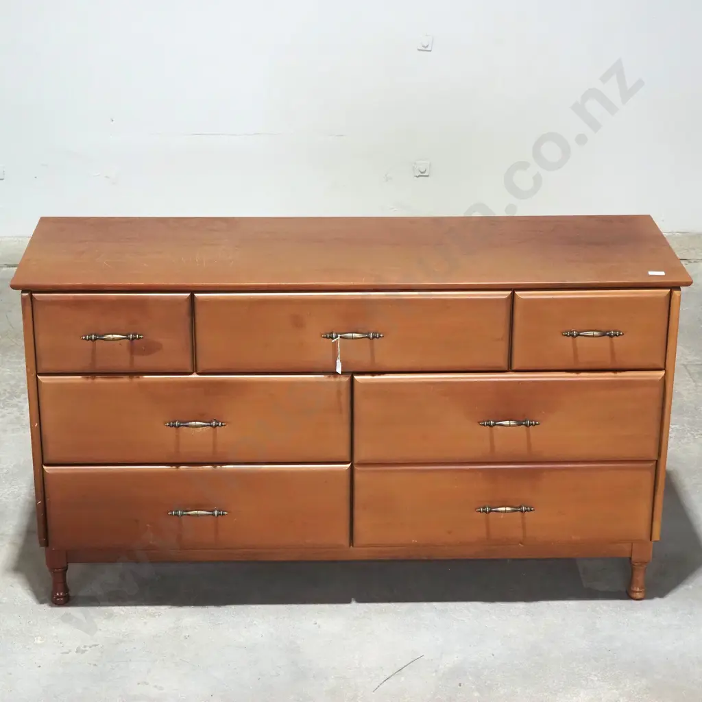 Mid-Century Modern Veneer Lowboy w Metal Ball Pull Handles Image 1++