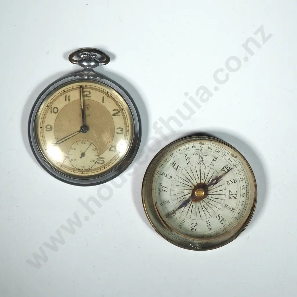 Vintage Compass & Vintage Chrome  UMF Ruhla Saturn Half Hunter Pocket Watch  Image 1++