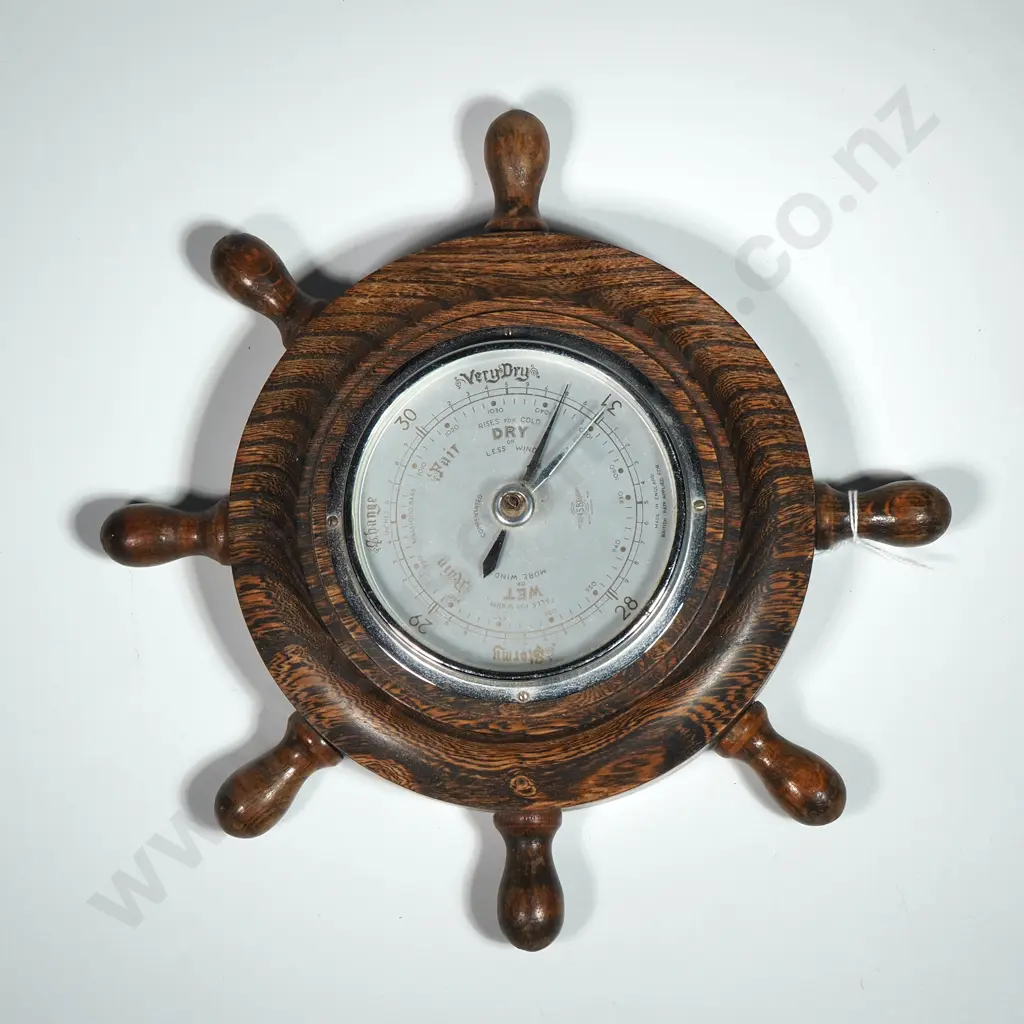 Oak Wall Barometer In The Form Of A Ships Wheel. A/F Image 1++