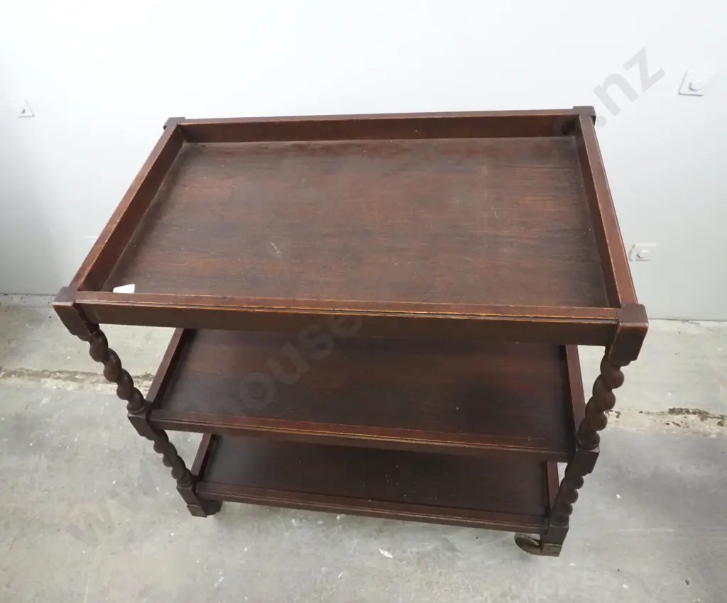 Oak Barley Twist Two Tier Tea Trolley. Circa 1920 Image 1++