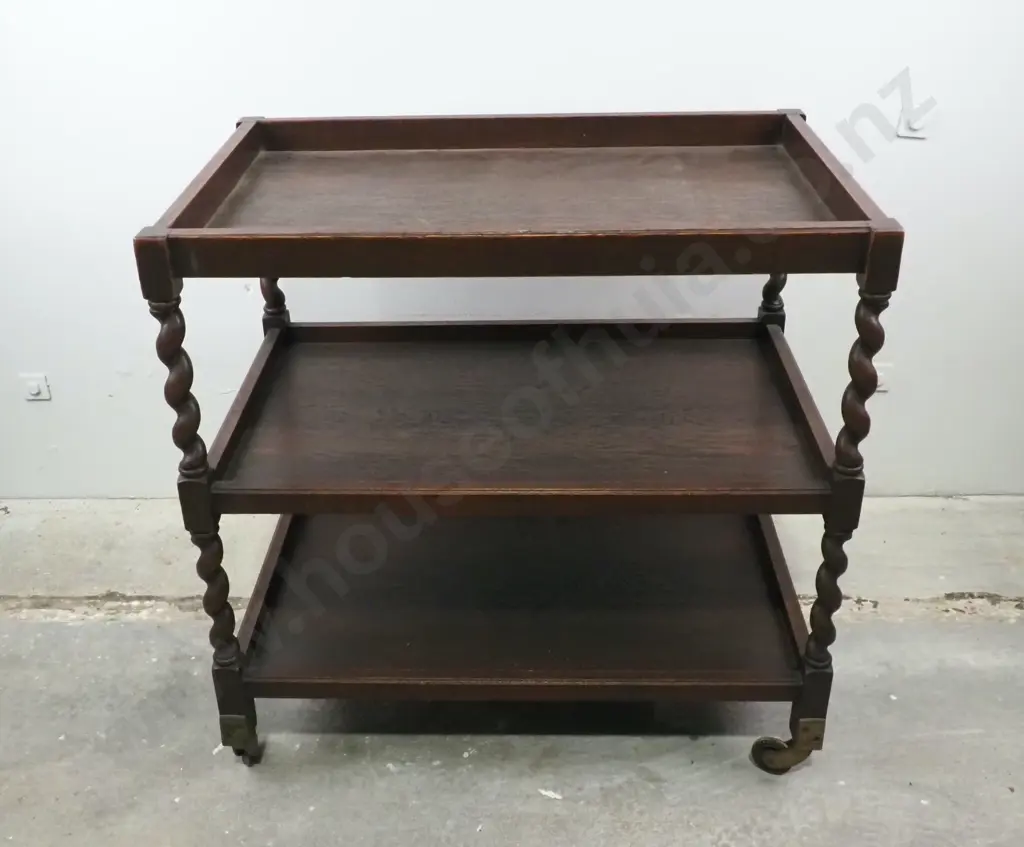 Oak Barley Twist Two Tier Tea Trolley. Circa 1920 Image 1++